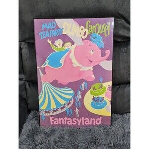 Vtg Original Framed Mad Tea Party Dumbo Carousel Fantasyland WALT DISNEY Poster